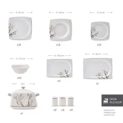 Karaca Square Bone Autumn 60 Parça 12 Kişilik Yemek Takımı Gold