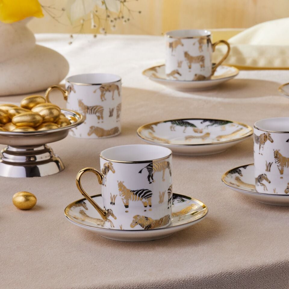Karaca Zebra 6 Kişilik Kahve Fincan Takımı Gold 90 Ml