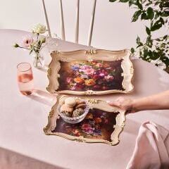 Karaca Barok İkili Dikdörtgen Tepsi 42 Cm Renkli