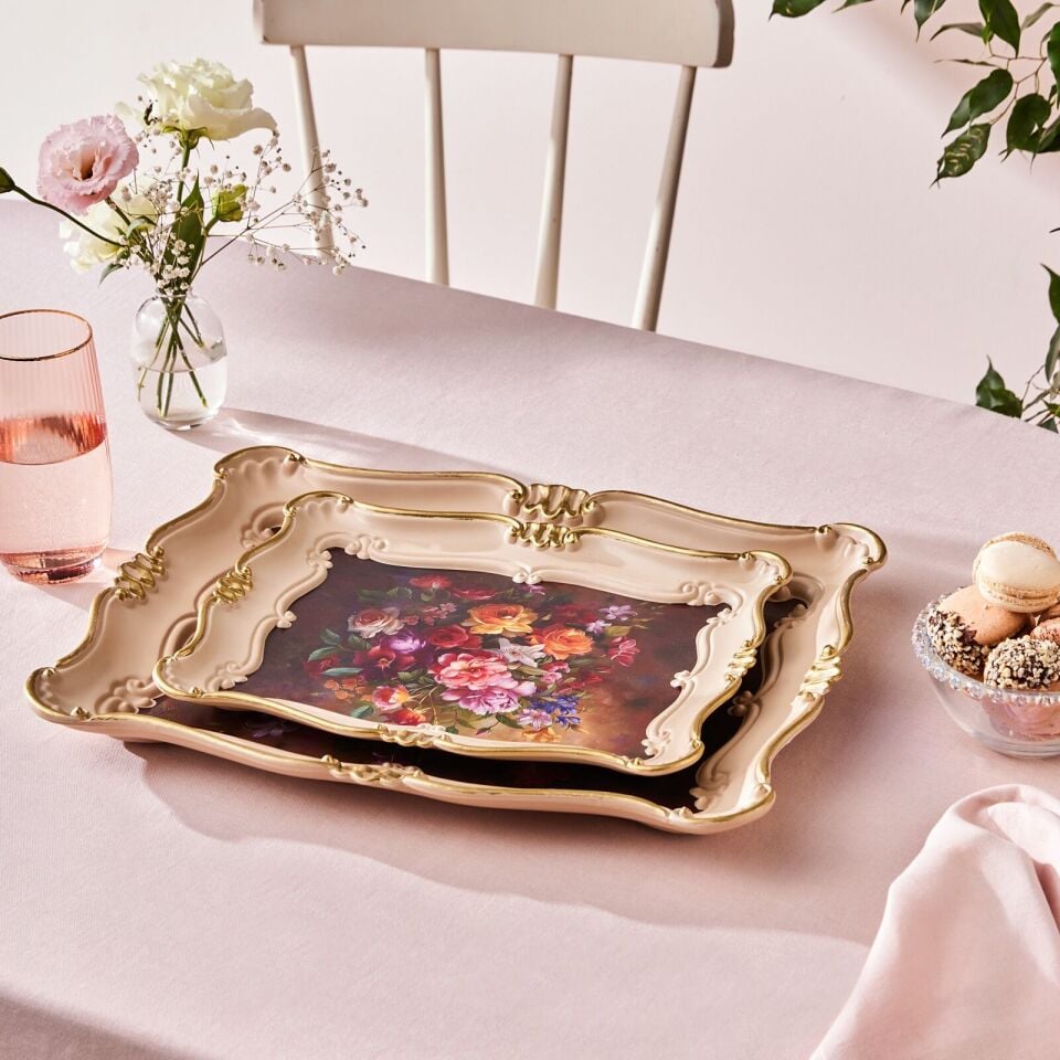 Karaca Barok İkili Dikdörtgen Tepsi 42 Cm Renkli