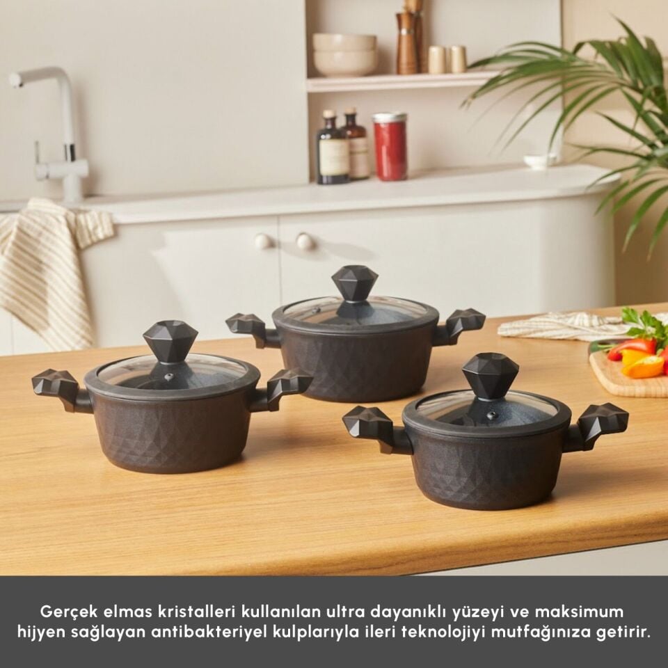Karaca Biodiamond Antibakteriyel Kulp İndüksiyon Tabanlı 6 Parça Tencere Seti