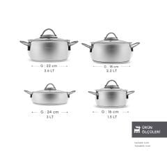 Karaca Urla İndüksiyon Tabanlı 8 Parça Çelik Tencere Seti