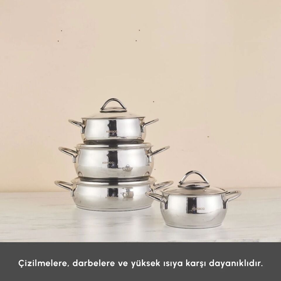 Karaca Urla İndüksiyon Tabanlı 8 Parça Çelik Tencere Seti