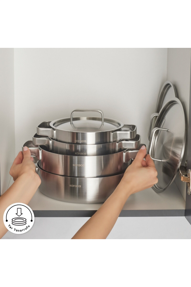 Karaca Powersteel 316+ 3Ply Onyx İndüksiyon Tabanlı Çelik 8 Parça Tencere Seti