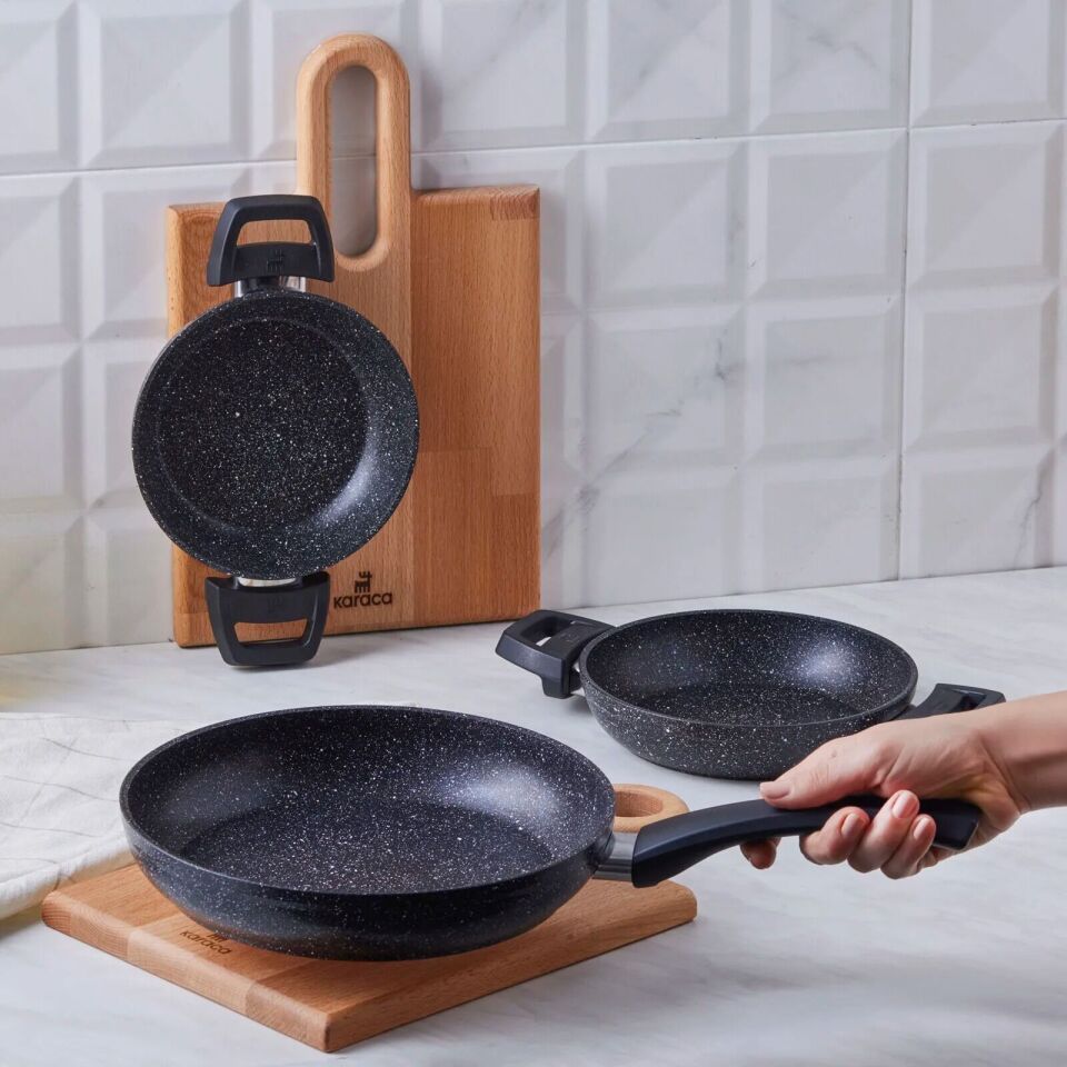 Karaca Biogranit Dide 3'lü Tava Sahan Seti Siyah