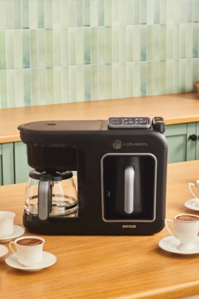 Karaca Hatır Plus Barista 6 in 1 Latte Cappuccino ve Közde Türk Kahve Makinesi Black Silver