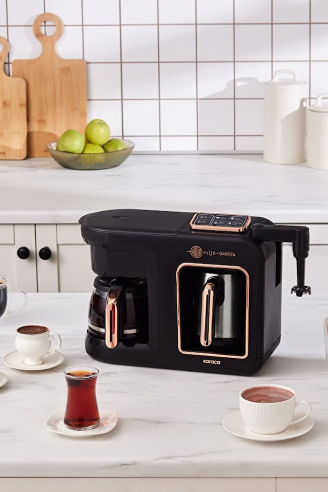 Karaca Hatır Plus Barista Steel 6 in 1 Konuşan Latte Cappuccino ve Közde Türk Kahve Makinesi Black Copper