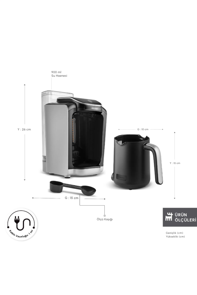 Karaca Hatır Su Hazneli Otomatik Türk Kahve Makinesi Cool Gray
