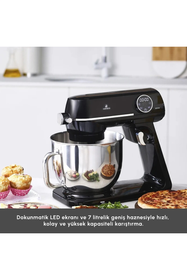 Karaca Multichef Artisan Digital Ekran Döküm Hamur Yoğurma Makinesi Siyah 1800W 7L