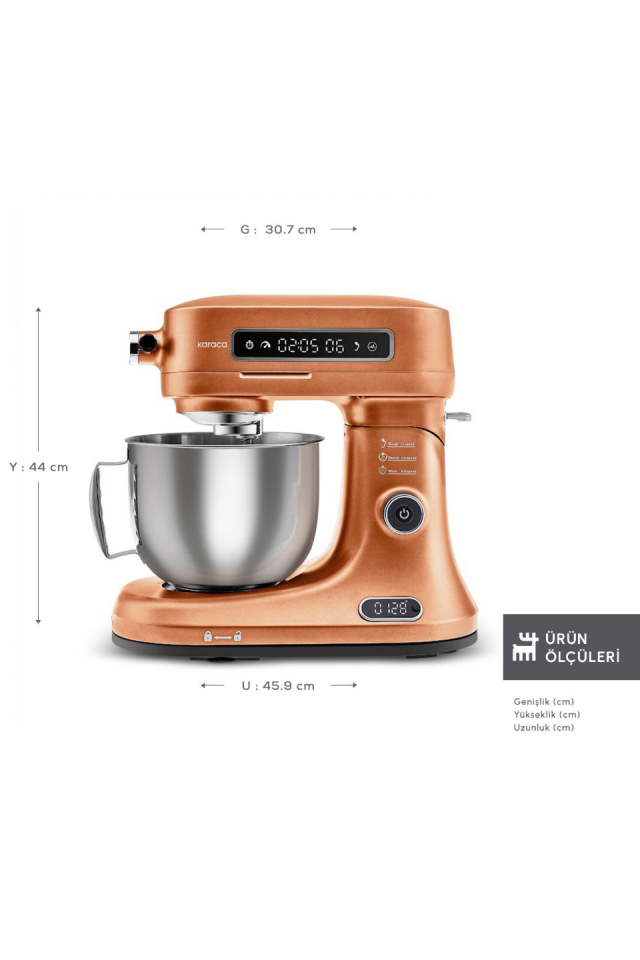 Karaca Pro Artisan Tartılı Dijital Ekran Zaman Ayarlı Döküm Hamur Yoğurma Makinesi Copper Glow 1600W 5L
