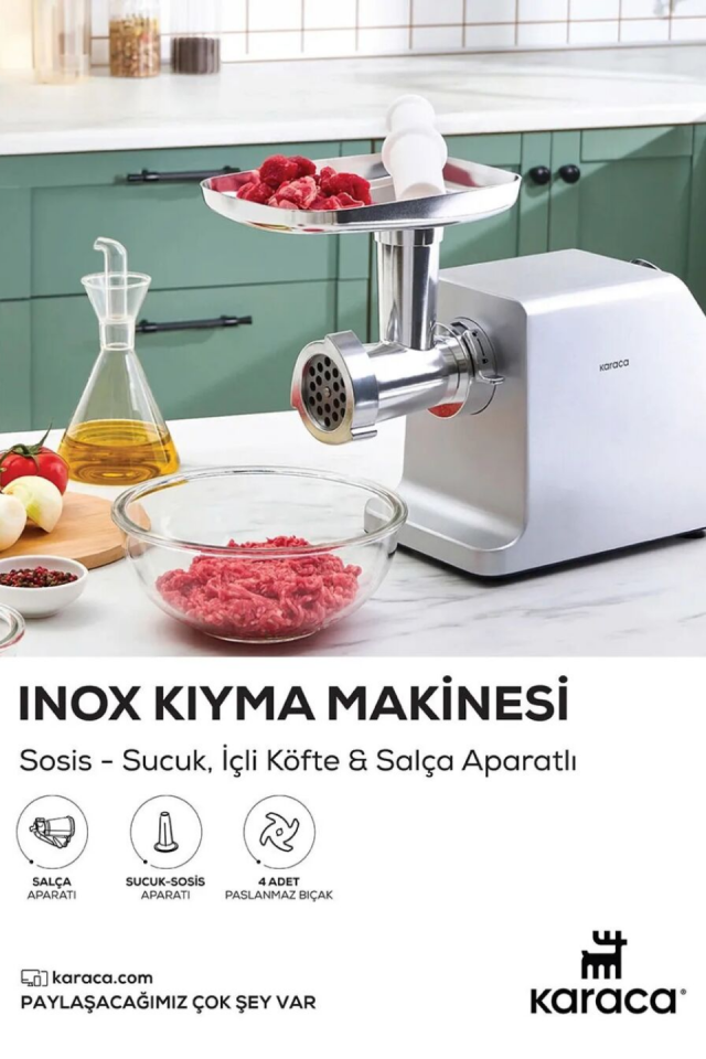Karaca Salça,Sucuk,Sosis ve İçli Aparatlı Kıyma Makinesi Inox