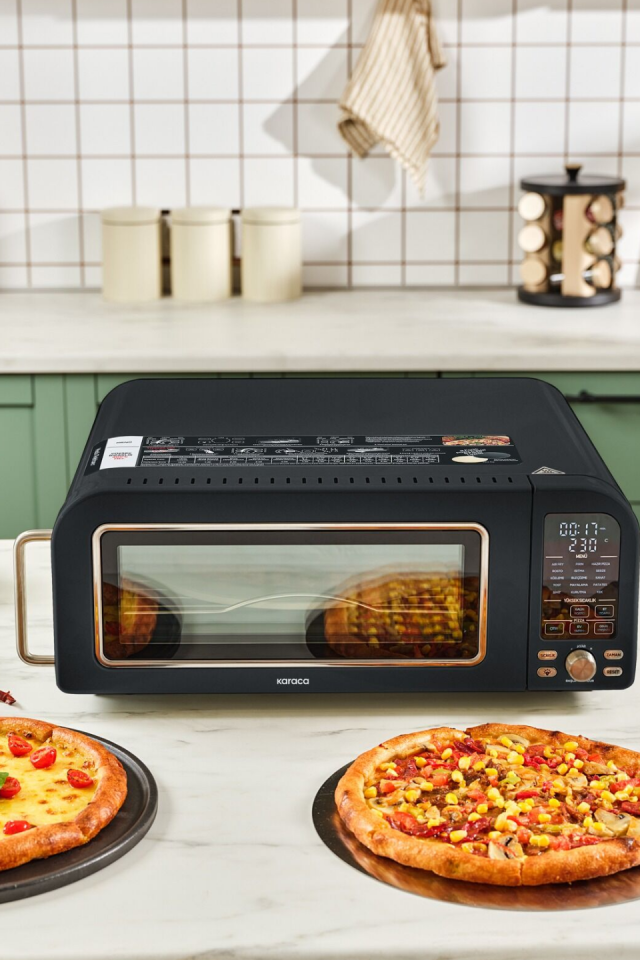 Karaca Multicrust Artisan Retro Pizza Makinesi ve Airfryer Mat Siyah