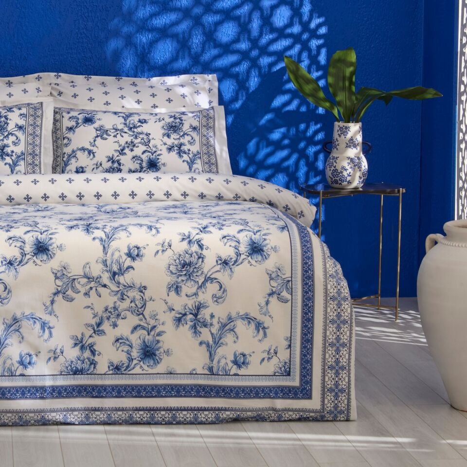 Karaca Home Rosario %100 Pamuk Çift Kişilik Nevresim Takımı Mavi