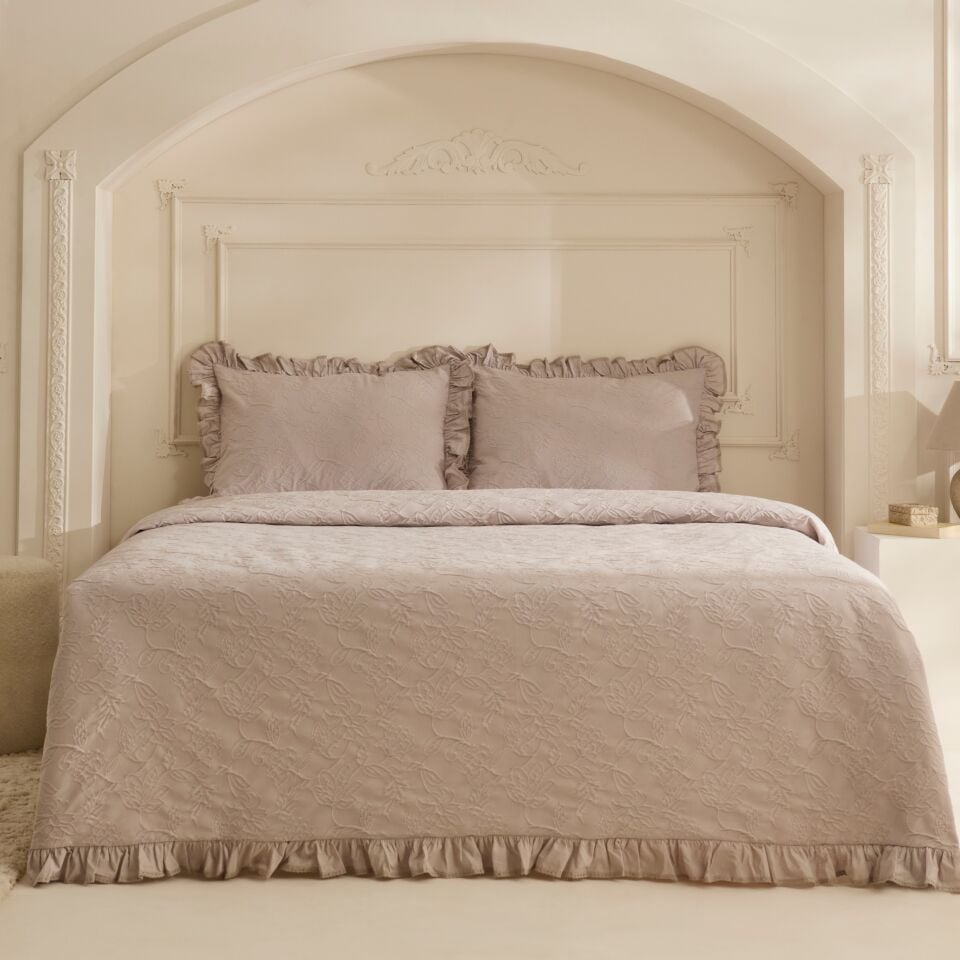 Karaca Home Tyra %100 Pamuk Çift Kişilik Yatak Örtüsü Bej