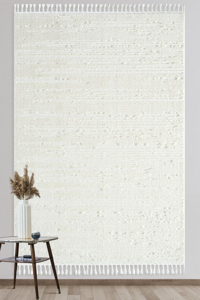 EMPERA Bilbao - White Swan Saçaklı Çizgi Desenli Krem Halı