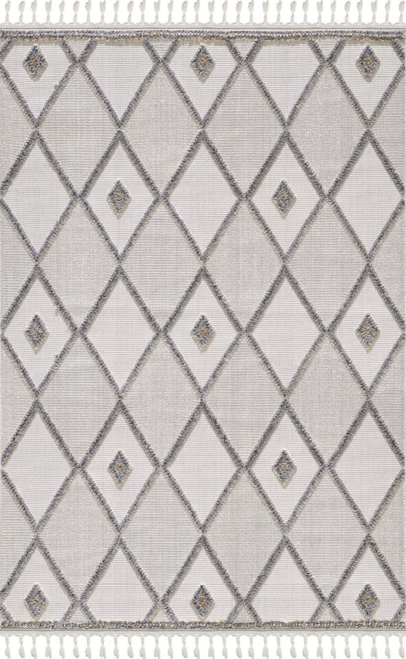 EMPERA Ibiza - Bold Geometrik Çizgili Toz Vermeyen İskandinav Desen Saçaklı Halı