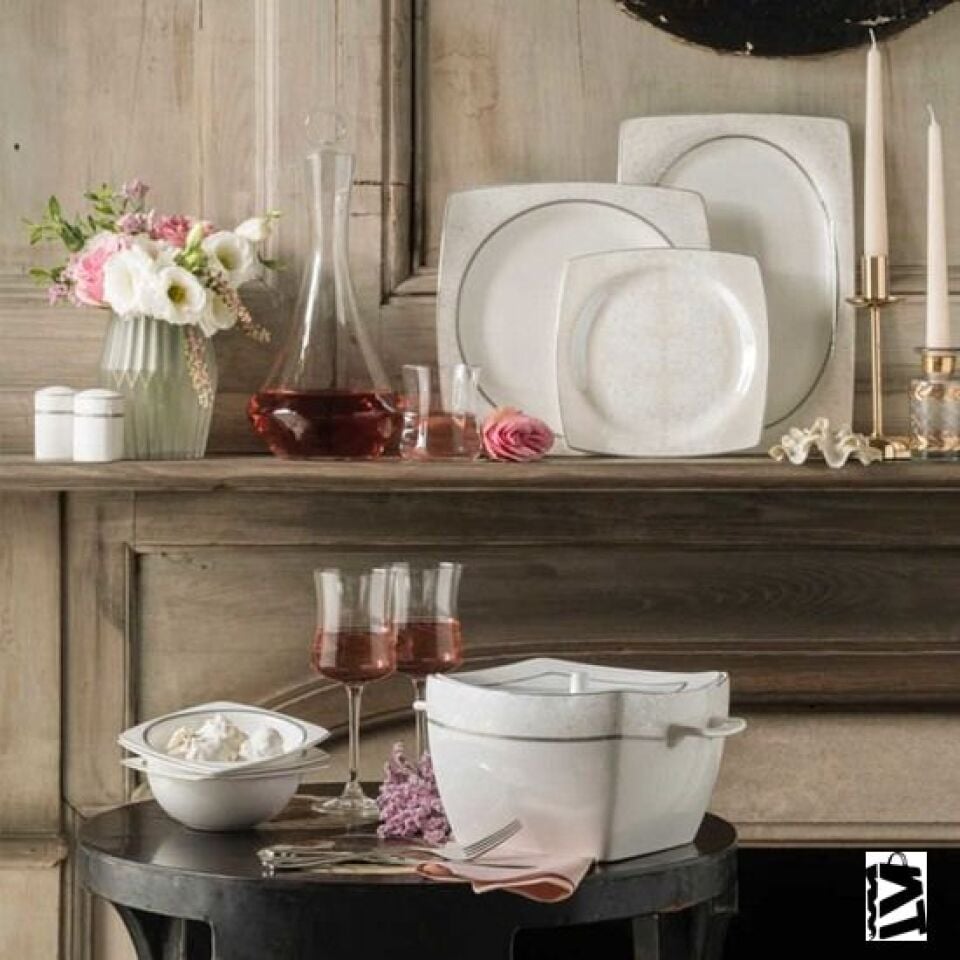 Korkmaz A8437 Bone 60 Parça Kare Yemek Takımı