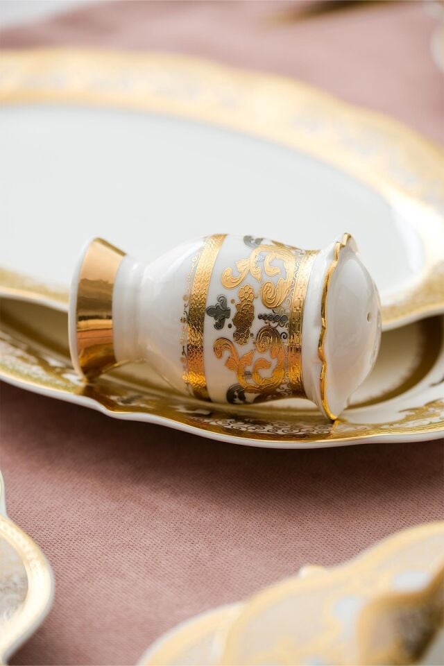 Queen Victoria Beatris 60 Parça 12 Kişilik Gold Porselen Yemek Takımı