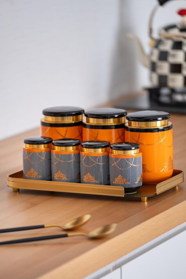 ACAR Pansy Posy 8 Parça Cam Tepsili Kavanoz Seti