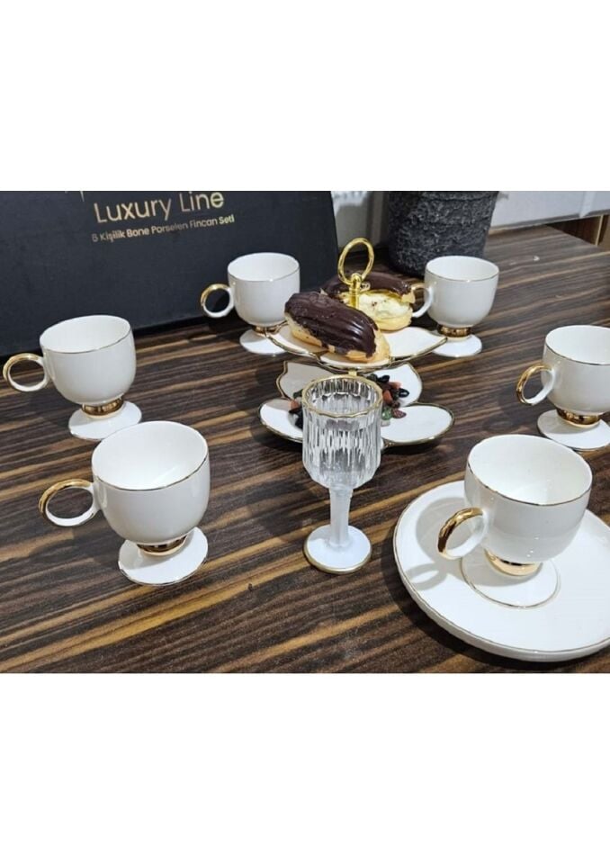 Twinkle Luxury Gold Bone Porselen Kahve Fincan Takımı 01GLD01