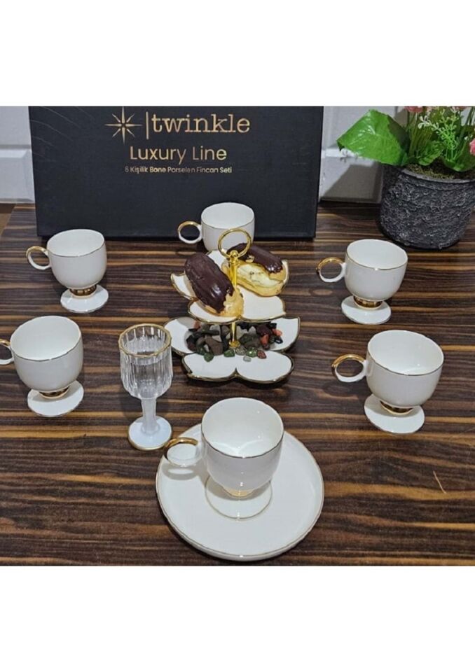 Twinkle Luxury Gold Bone Porselen Kahve Fincan Takımı 03Gld01