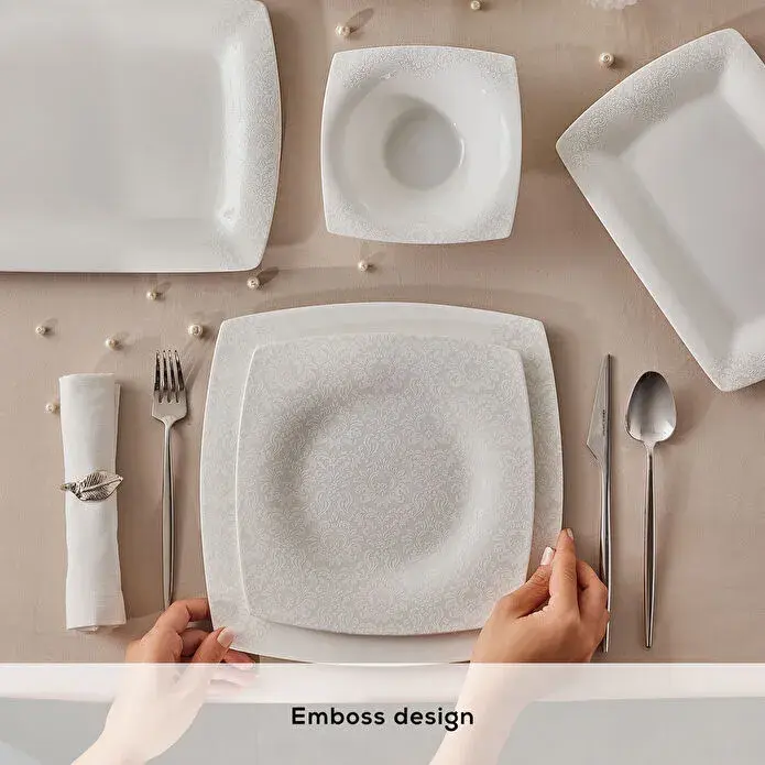 Karaca Fine Pearl Helen 58 Parça 12 Kişilik Kare Yemek Takımı