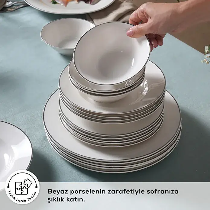 Karaca Elegance Bone Rebeca 24 Parça 6 Kişilik Yemek Takımı Platin