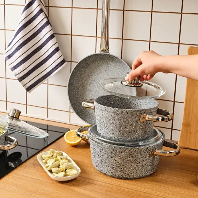 Karaca Biogranit Nare 7 Parça Tencere Seti Mavi