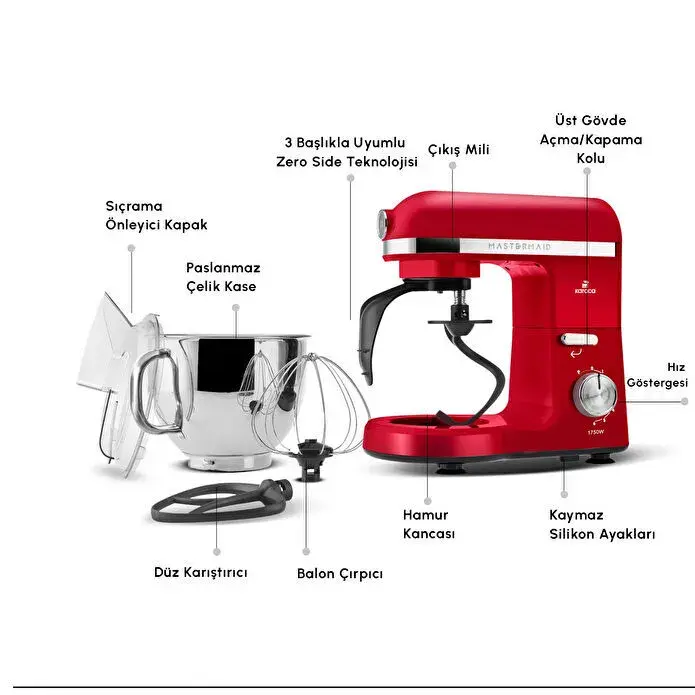 Karaca Mastermaid Chef Pro Çift Kollu Hamur Yoğurma Makinesi Imperial Red 1750W 5L