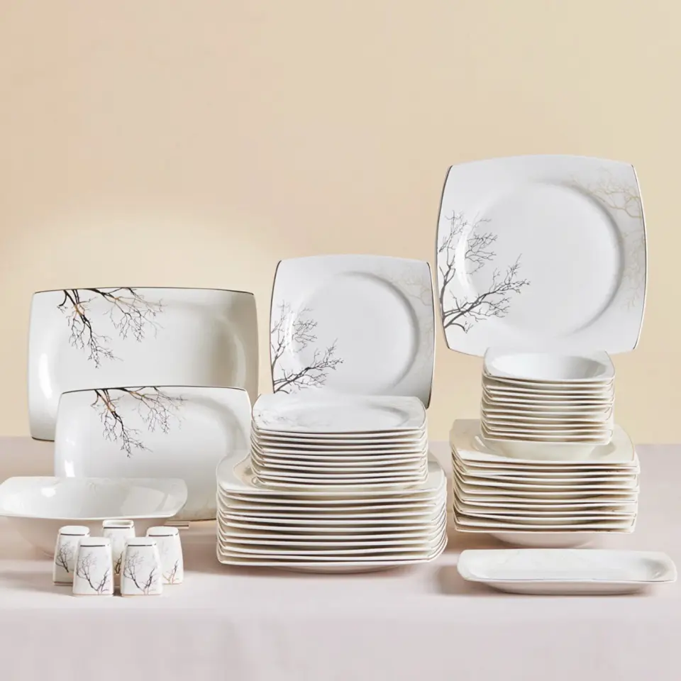 Karaca Square Bone Autumn 53 Parça 12 Kişilik Yemek Takımı Gold