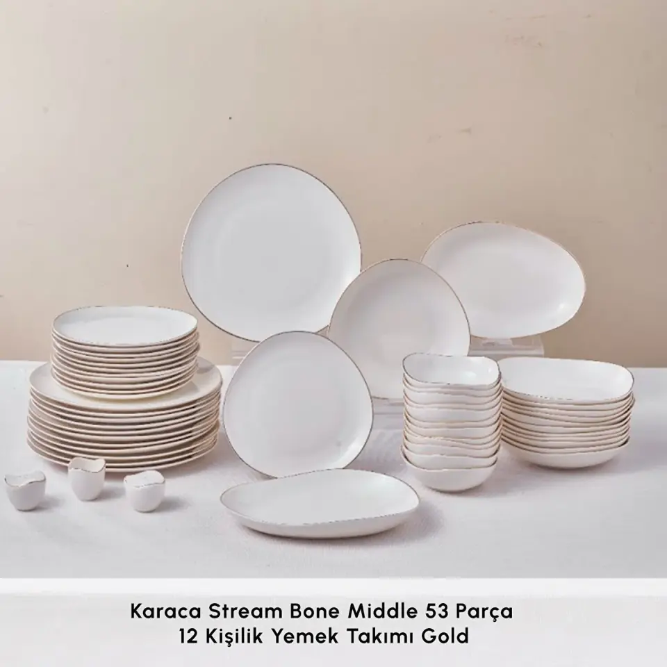 Karaca Stream Bone Middle 53 Parça 12 Kişilik Yemek Takımı Gold