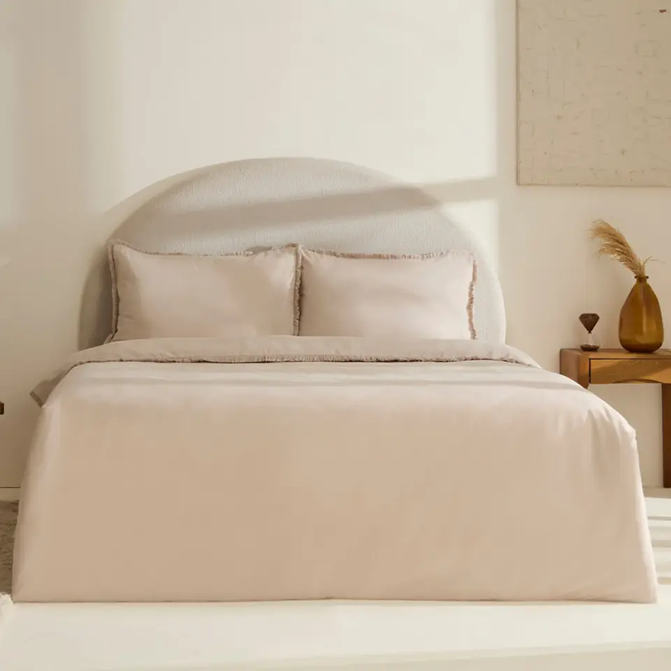 Karaca Home Ella Krep %100 Pamuk Püsküllü Çift Kişilik Nevresim Takımı Bej