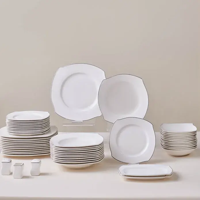 Karaca Square Bone Eterno 53 Parça 12 Kişilik Yemek Takımı Platin