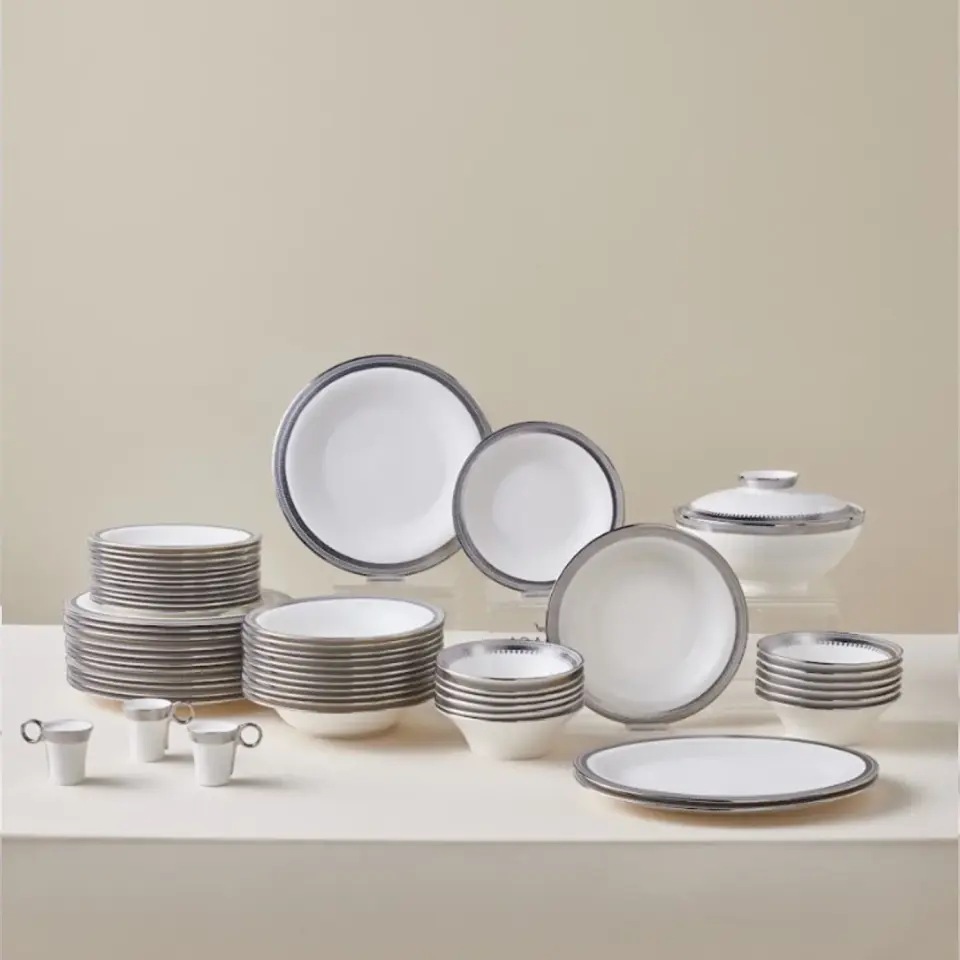 Karaca Royal Bone Kate 55 Parça 12 Kişilik Yemek Takımı Platin