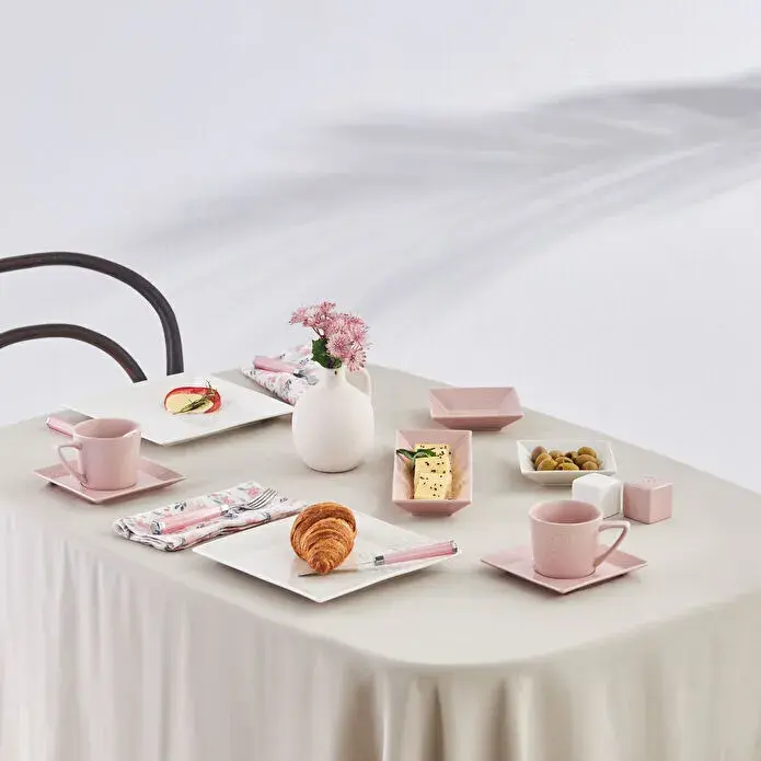 Karaca Forever Bone Trend Emboss Porselen 32 Parça 6 Kişilik Kahvaltı Takımı Pink