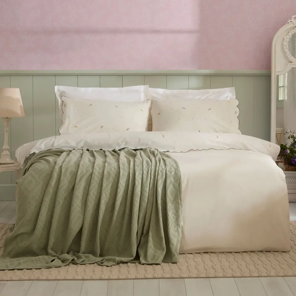 Karaca Home Nellie Nakışlı %100 Pamuk Çift Kişilik Nevresim Takımı Beyaz