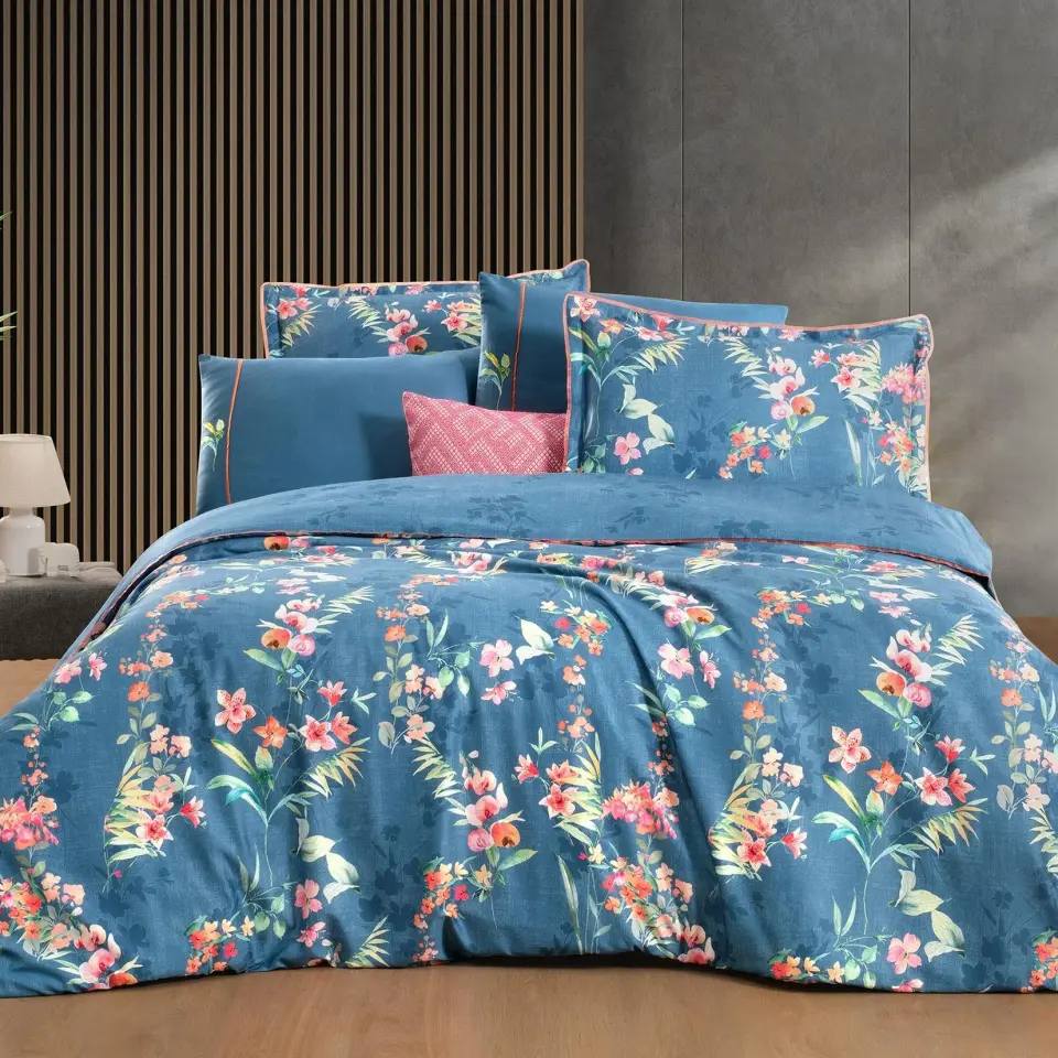 Sarev Leticia Mavi Çift Kişilik %100 Pamuk Saten ''300 TC'' Nevresim Takımı