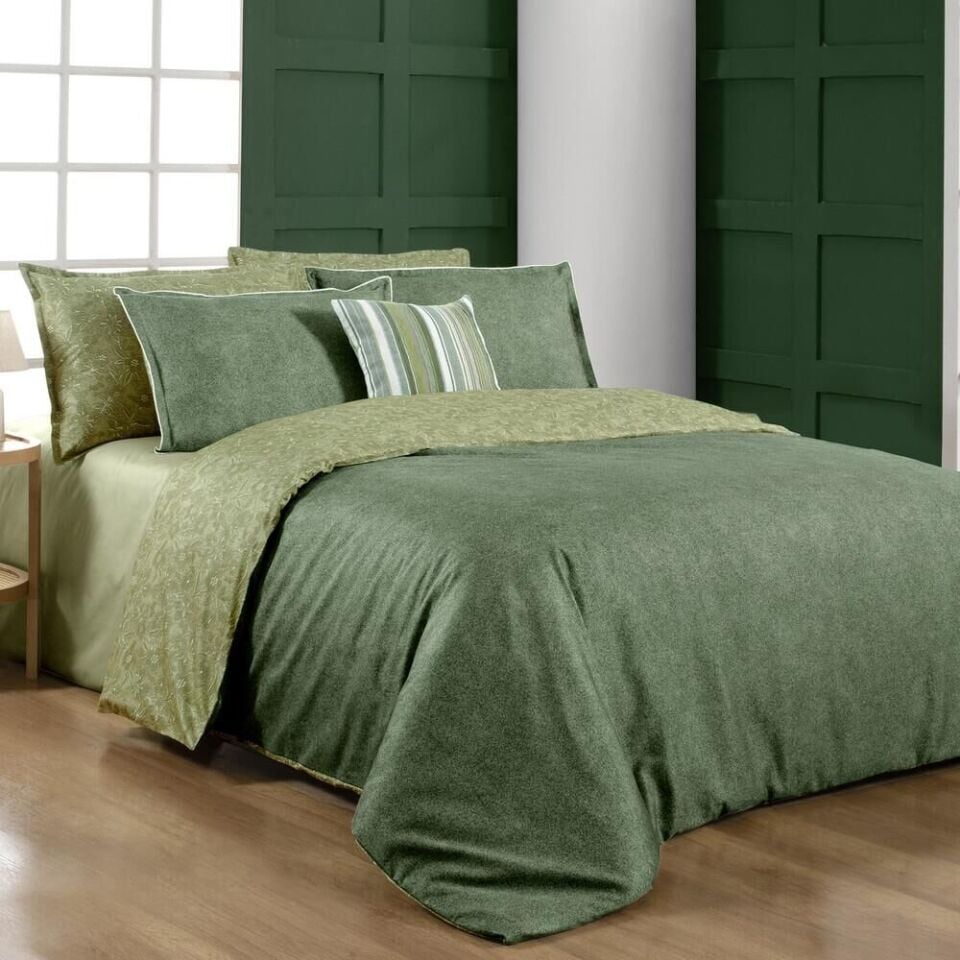 Sarev Berlina Saten Nevresim Takımı Çift Kişilik 4 Yastık Yeşil