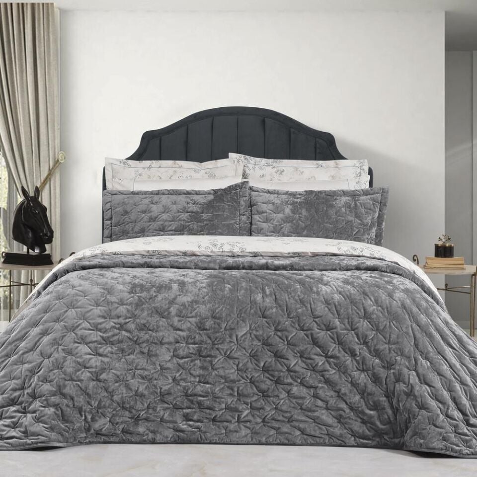 Sarev Gri Metis Yatak Örtüsü Seti