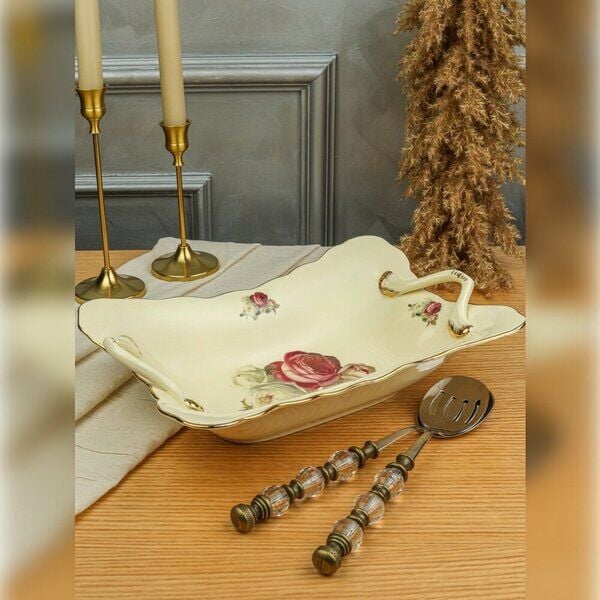 RoyKing Rose Dikdörtgen Kulplu Şekerlik 35 CM