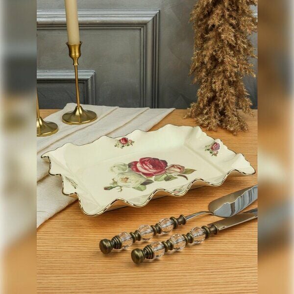 RoyKing Rose Dikdörtgen Sunum Tabak 31 CM