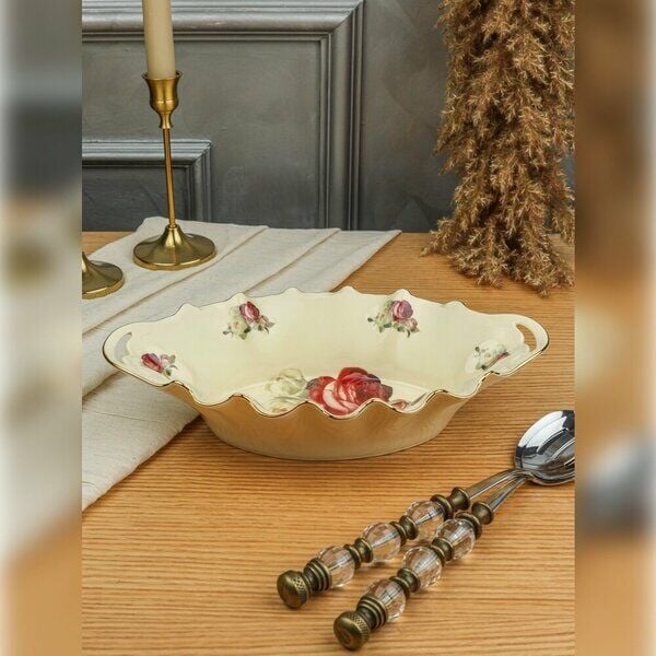 RoyKing Rose Oval Kulplu Derin Sunum Tabak 29 CM