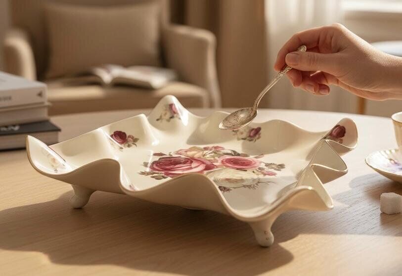 RoyKing Rose Kare Ayaklı Sunum Tabak 29 CM