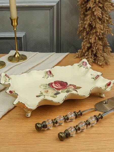 RoyKing Rose Dikdörtgen Ayaklı Sunum Tabak 31 CM