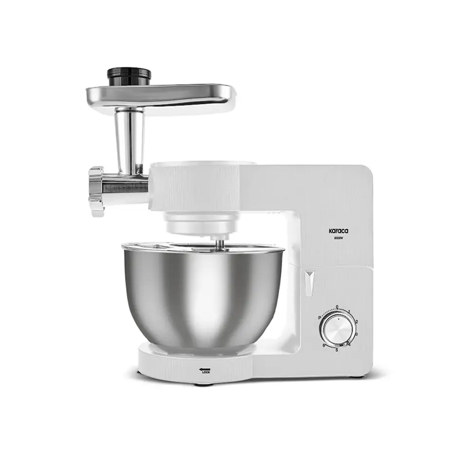 Karaca Multichef Ultra Kıyma Çekme/Sucuk-Sosis/İçli Köfte Aparatlı Hamur Yoğurma Makinesi Porcelain White 2000W 7L