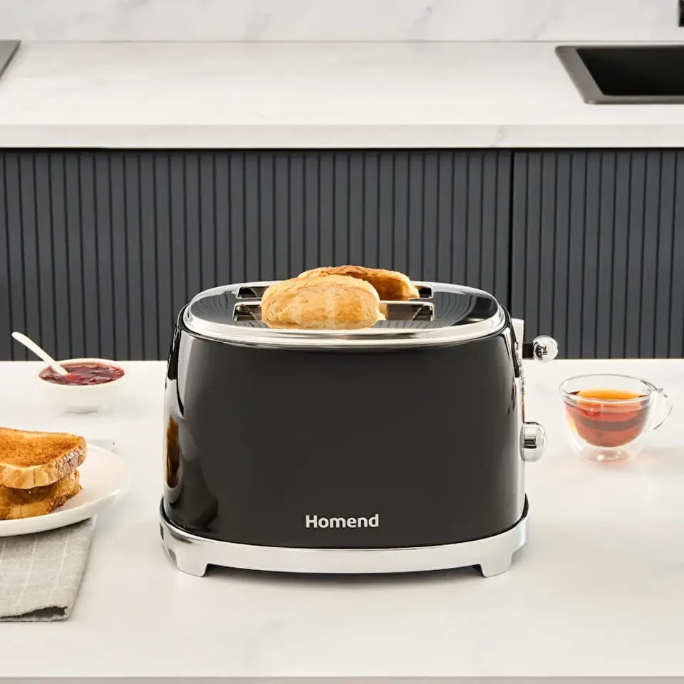 Homend Vintage Breadfast 1527H 2 Dilim Kapasiteli Ekmek Kızartma Makinesi Siyah