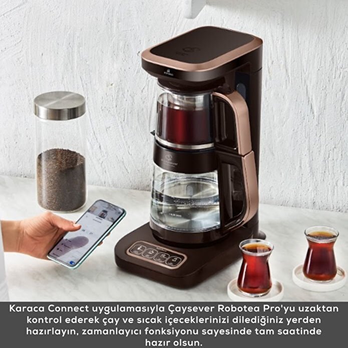 Karaca Çaysever Robotea Pro Connect 4 in 1 Konuşan Cam Çay Makinesi Walnut Brown