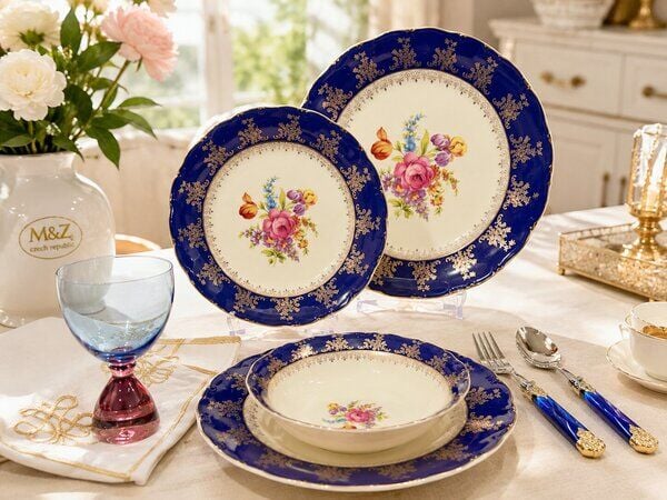 Çekoslovak Flower Blue 73 Parça Yemek Takımı